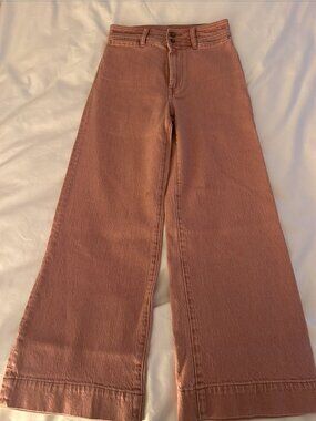 Faherty Wide Leg Jeans | Dusty Rose/Mauve | Size 26 | High Rise | 70s Retro Fla